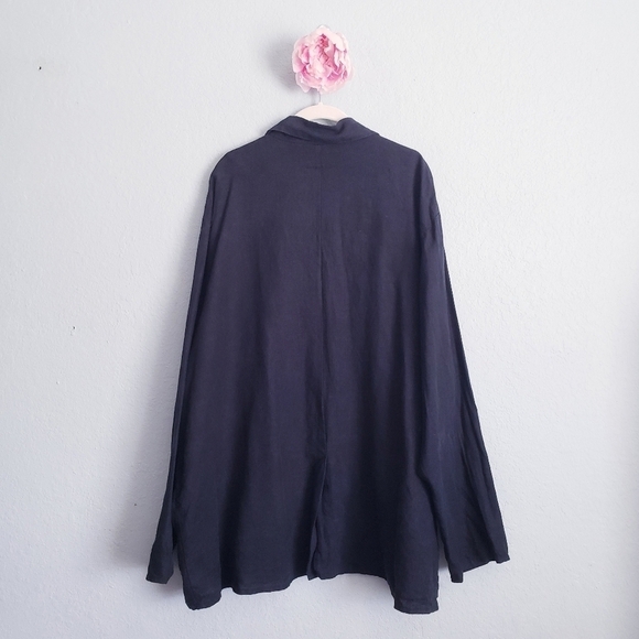 Flax Black Buttondown Oversized Linen Overcoat Jacket - Picture 6 of 6